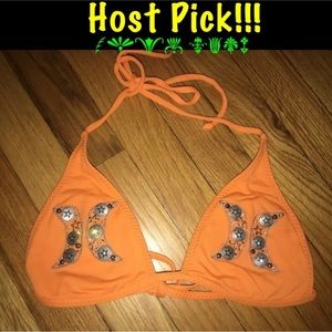Hurley Orange Freedom String Bikini Swimsuit Cowgirl Silver Star Bathing Suit